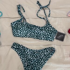 Zaful Dark Green and White Patterned Bikini